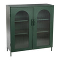 Metal Cabinet with 2 Arched Glass Doors - Dark Green and Black