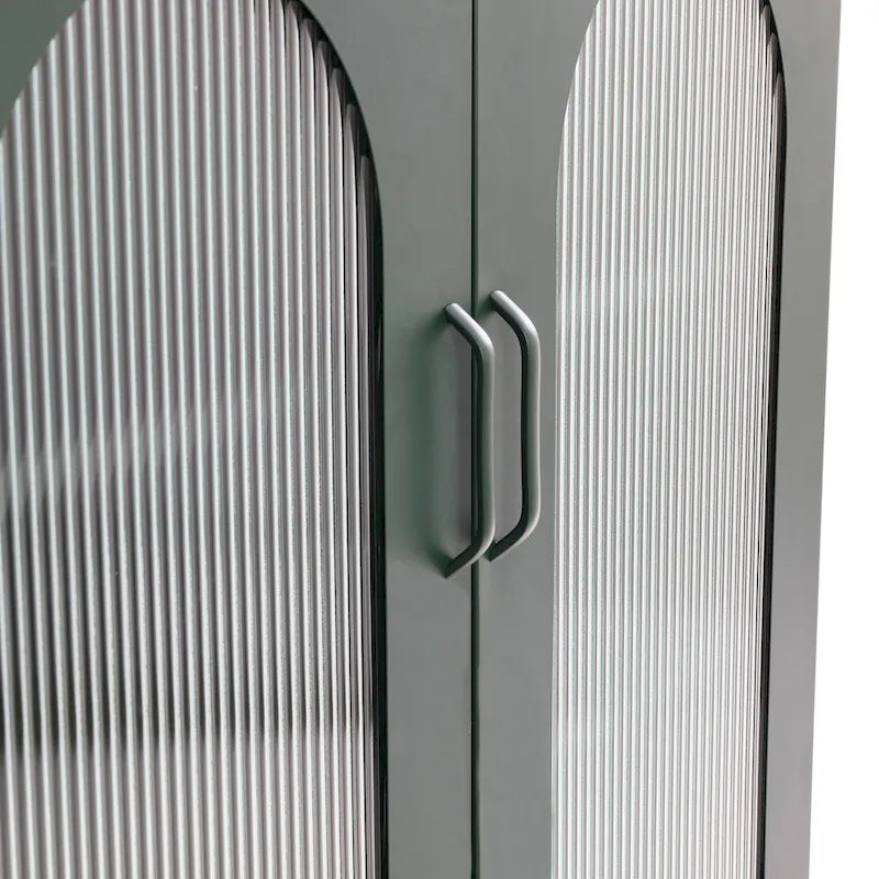 Metal Cabinet with 2 Arched Glass Doors - Dark Green and Black