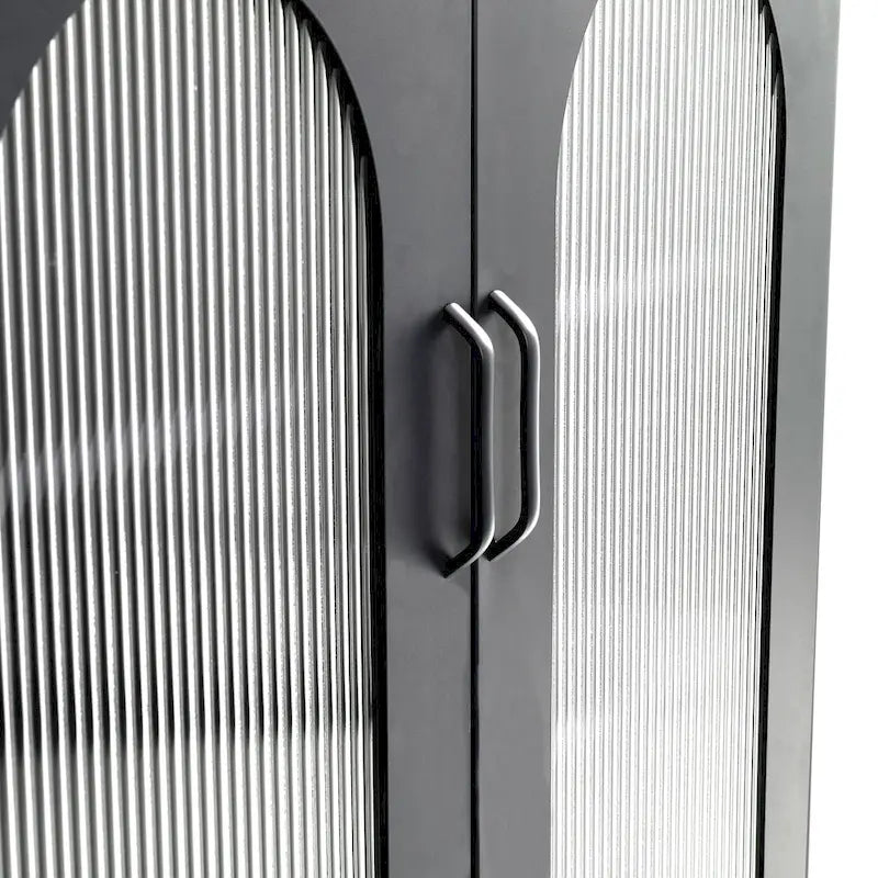 Metal Cabinet with 2 Arched Glass Doors - Dark Green and Black