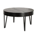 Round Wood Side Coffee Table with Metal Hairpin Legs - Black