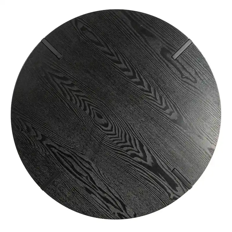 Round Wood Side Coffee Table with Metal Hairpin Legs - Black