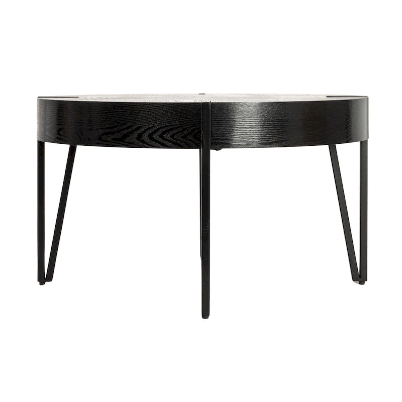 Round Wood Side Coffee Table with Metal Hairpin Legs - Black