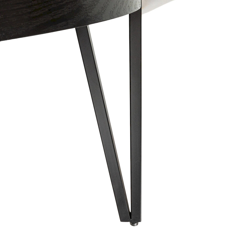 Round Wood Side Coffee Table with Metal Hairpin Legs - Black
