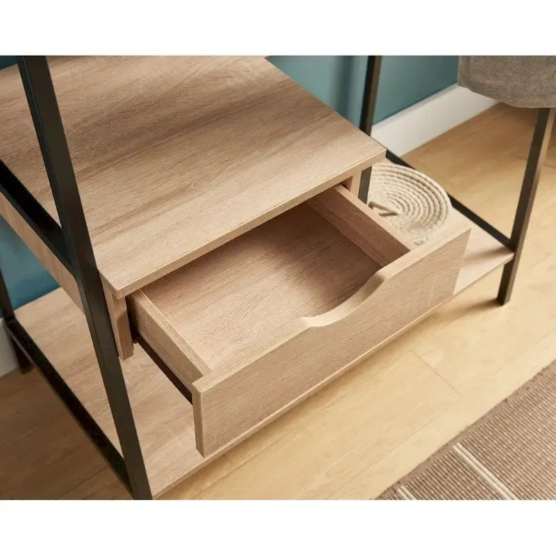 Free Standing Metal Clothes Rack with Drawer and Hanging Rod - Antique White