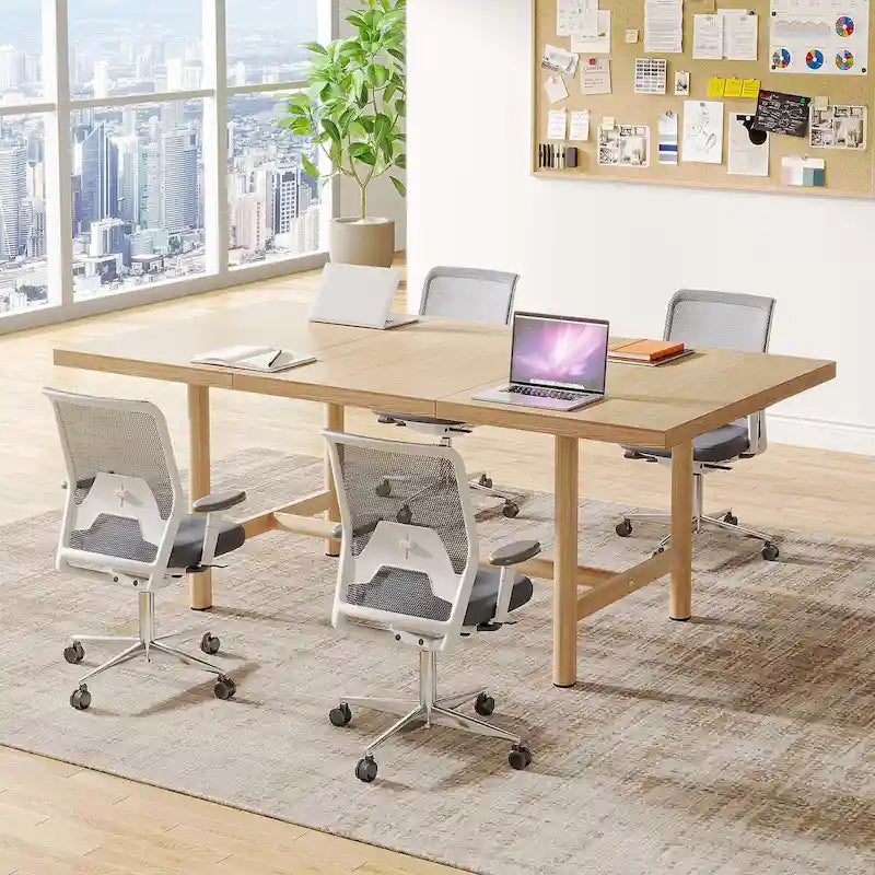 63-Inch Rectangular Conference Table for 6 People - Natural Wood