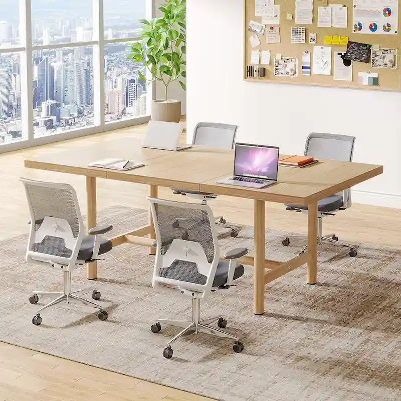 63-Inch Rectangular Conference Table for 6 People - Natural Wood