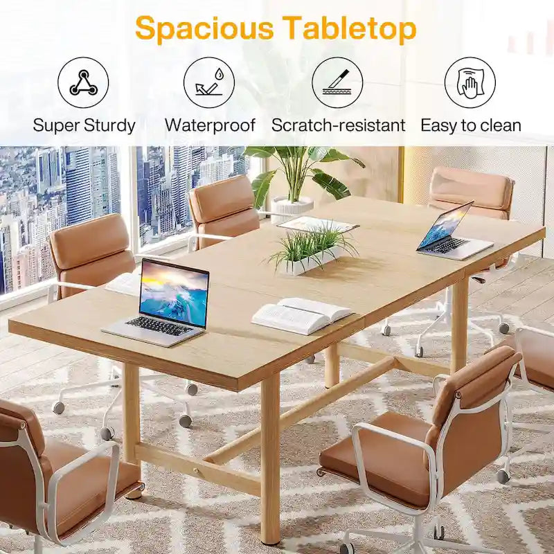 63-Inch Rectangular Conference Table for 6 People - Natural Wood