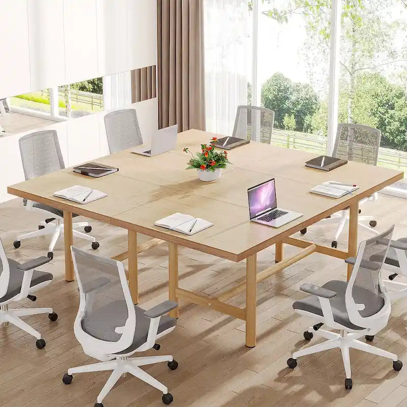 63-Inch Rectangular Conference Table for 6 People - Natural Wood