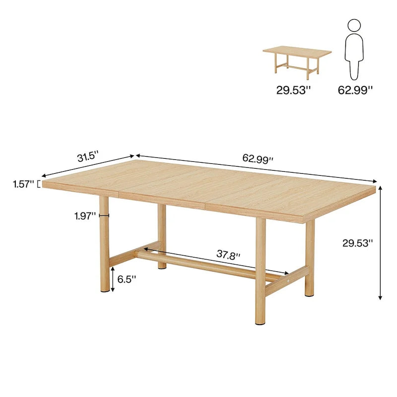63-Inch Rectangular Conference Table for 6 People - Natural Wood