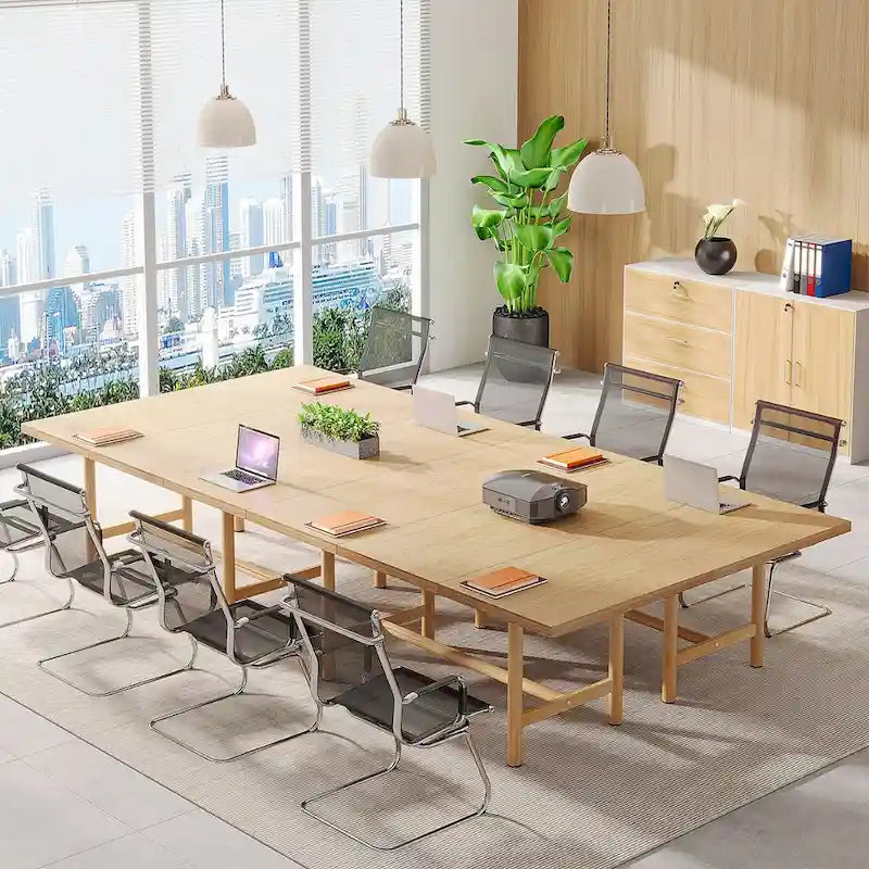 63-Inch Rectangular Conference Table for 6 People - Natural Wood