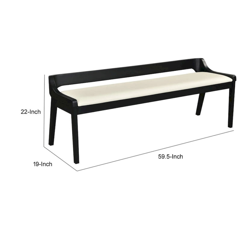 60" Dining Bench with Low Back - Black and Cream