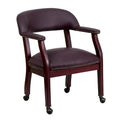 Traditional Conference Chair with Nailhead Trim and Casters - Burgundy Leather