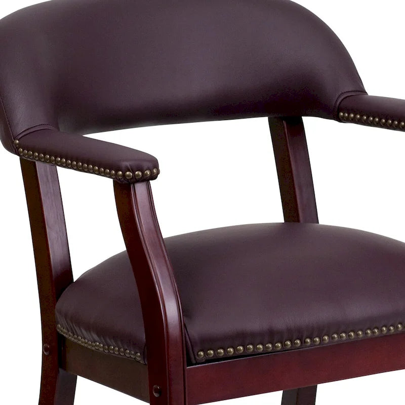 Traditional Conference Chair with Nailhead Trim and Casters - Burgundy Leather