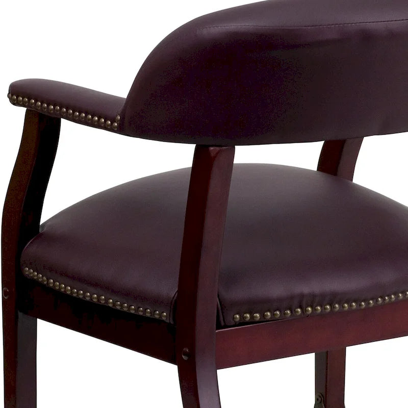 Traditional Conference Chair with Nailhead Trim and Casters - Burgundy Leather