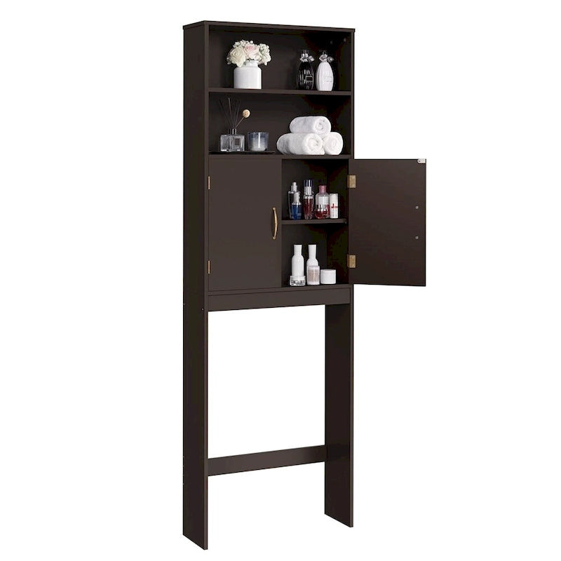 Over-the-Toilet Bathroom Organizer with 2 Shelves and Double Doors - Espresso, White, Grey, Navy Blue