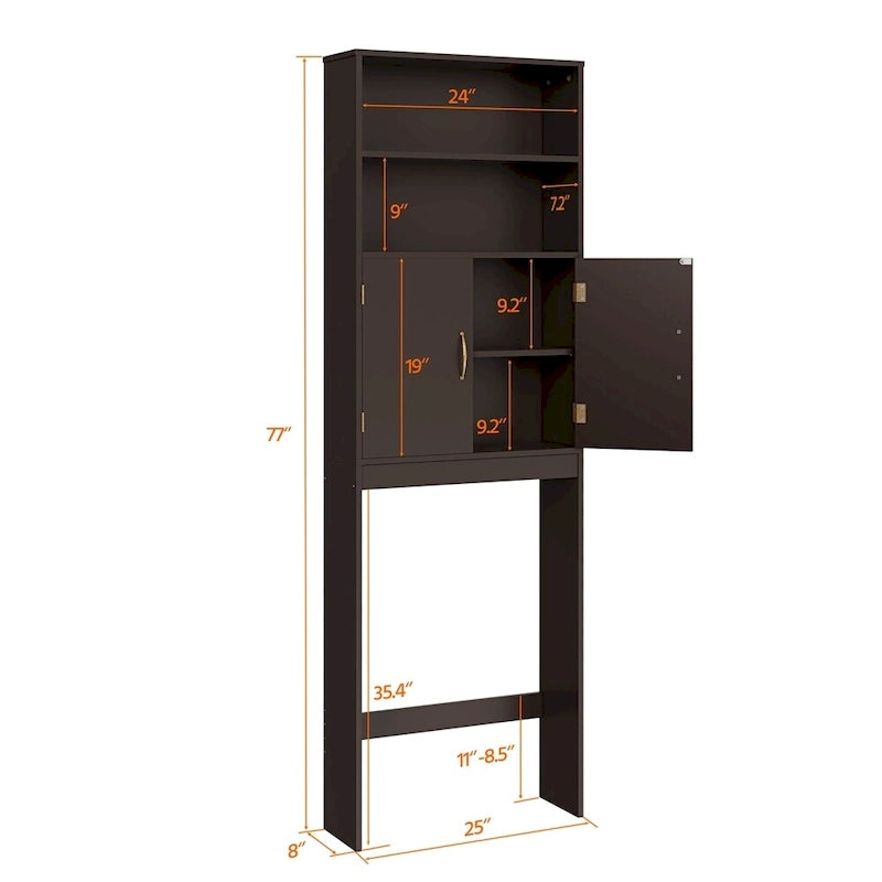 Over-the-Toilet Bathroom Organizer with 2 Shelves and Double Doors - Espresso, White, Grey, Navy Blue