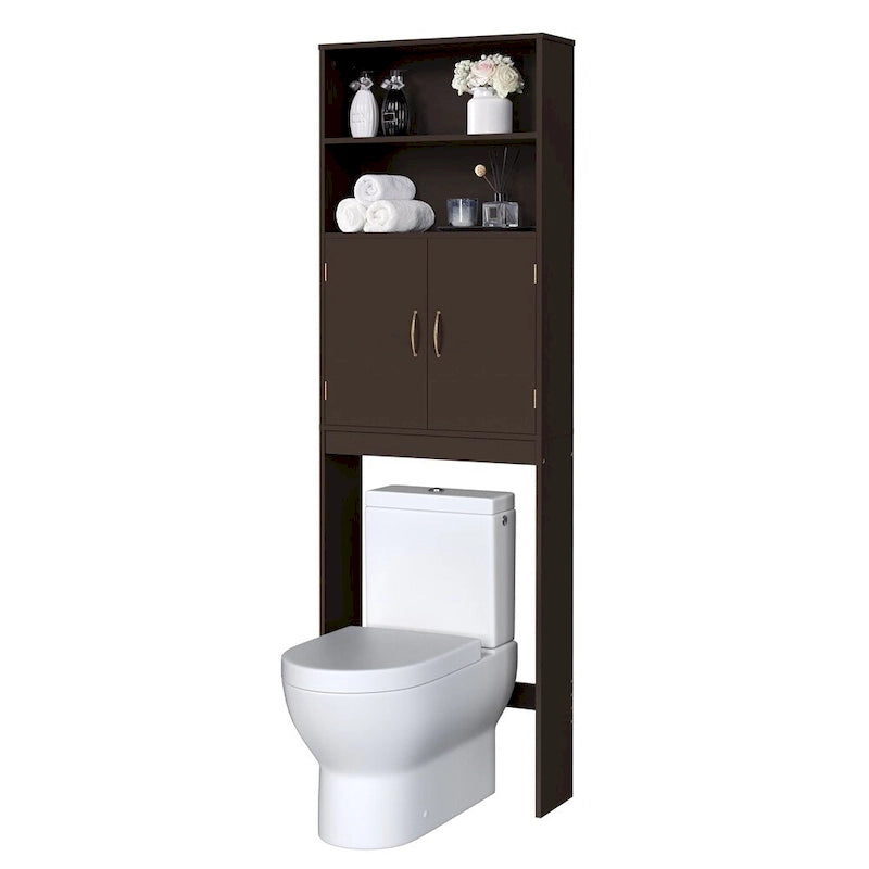 Over-the-Toilet Bathroom Organizer with 2 Shelves and Double Doors - Espresso, White, Grey, Navy Blue