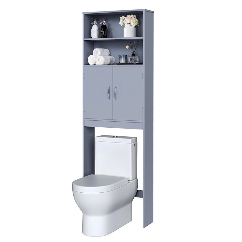 Over-the-Toilet Bathroom Organizer with 2 Shelves and Double Doors - Espresso, White, Grey, Navy Blue