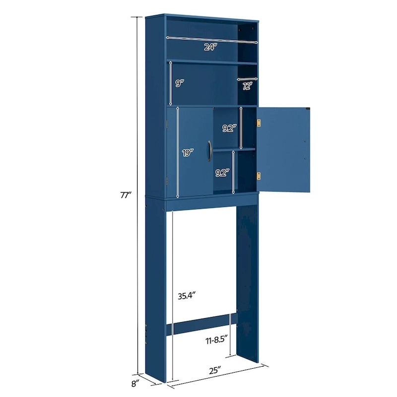 Over-the-Toilet Bathroom Organizer with 2 Shelves and Double Doors - Espresso, White, Grey, Navy Blue