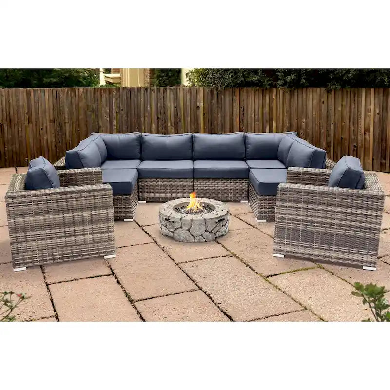 LSI 6 Person Seating Group With Sunbrella Cushions And Concrete Firepit