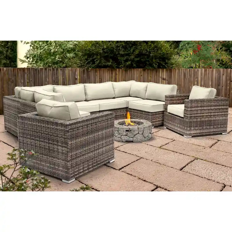 LSI 6 Person Seating Group With Sunbrella Cushions And Concrete Firepit