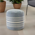 20  Blue Polyester Round Striped Indoor Outdoor Pouf Ottoman