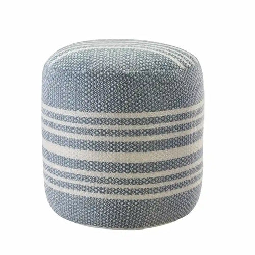 20  Blue Polyester Round Striped Indoor Outdoor Pouf Ottoman