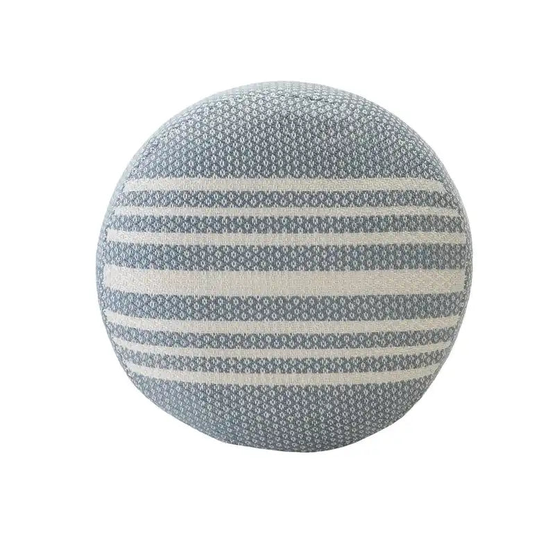 20  Blue Polyester Round Striped Indoor Outdoor Pouf Ottoman