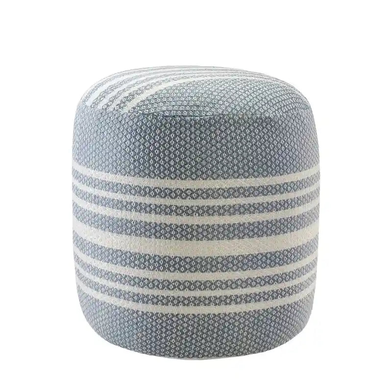 20  Blue Polyester Round Striped Indoor Outdoor Pouf Ottoman