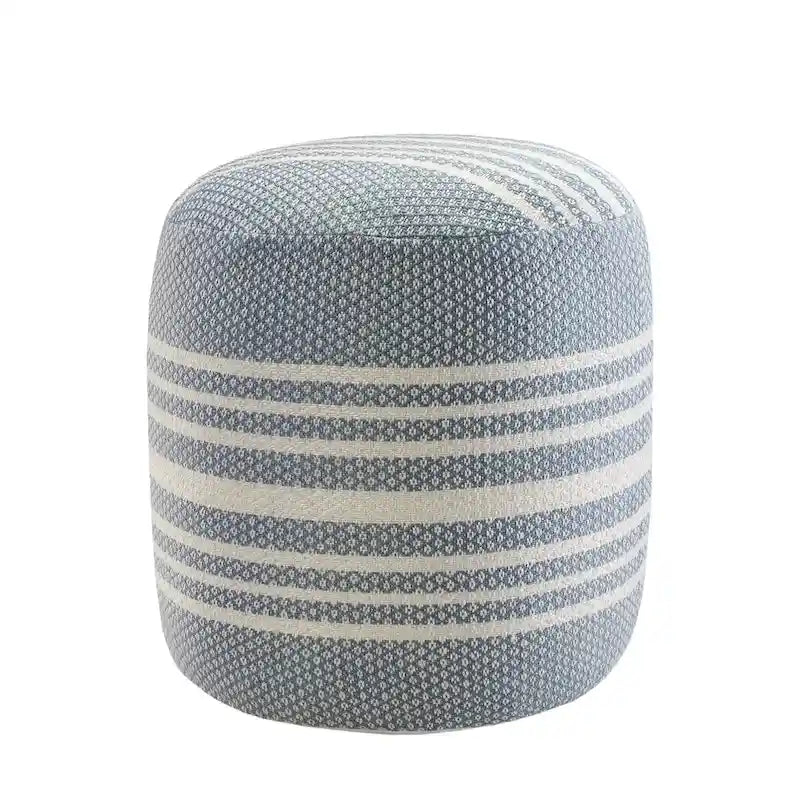 20  Blue Polyester Round Striped Indoor Outdoor Pouf Ottoman