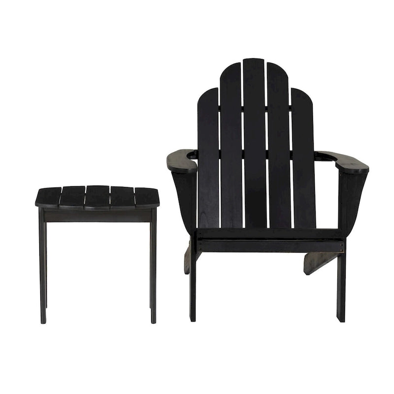 Gavil Black Acacia Wood 2-Piece Adirondack Chair and Table Set