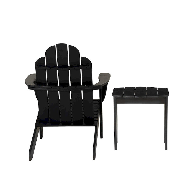 Gavil Black Acacia Wood 2-Piece Adirondack Chair and Table Set
