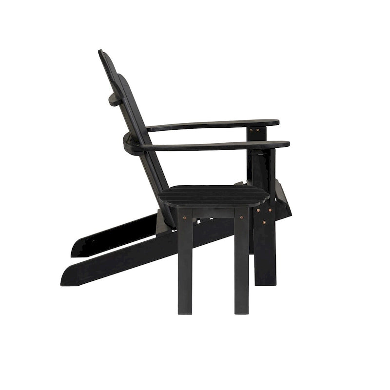 Gavil Black Acacia Wood 2-Piece Adirondack Chair and Table Set