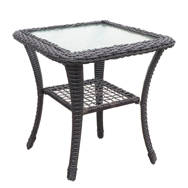 3 Pieces Conversation Set with Swivel Chair and Glass Top Side Table