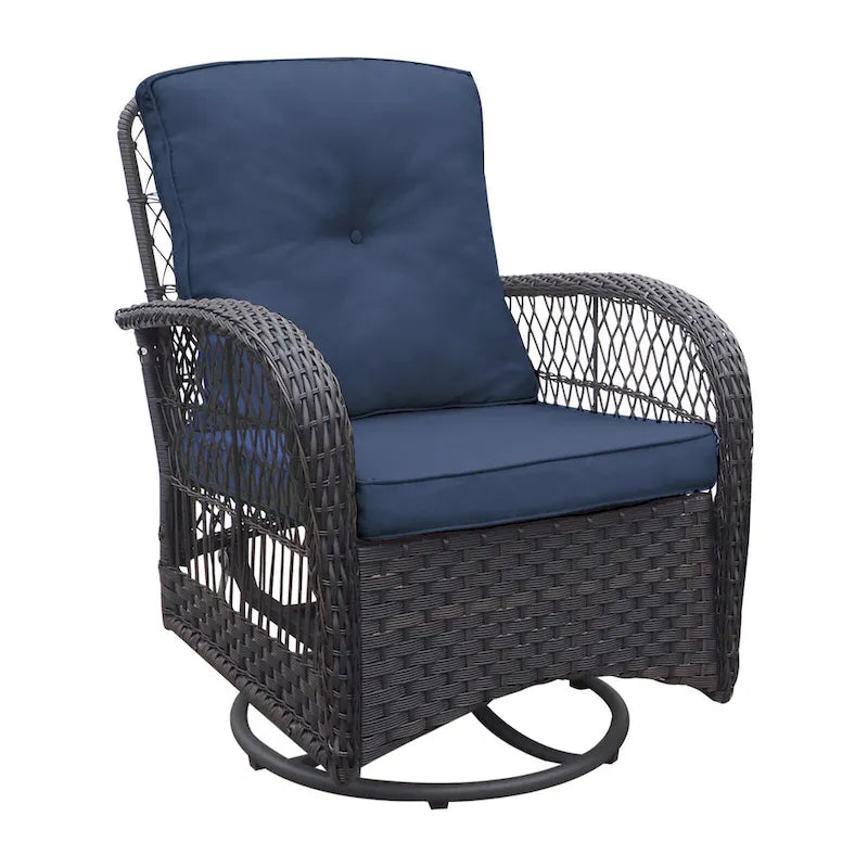 3 Pieces Conversation Set with Swivel Chair and Glass Top Side Table
