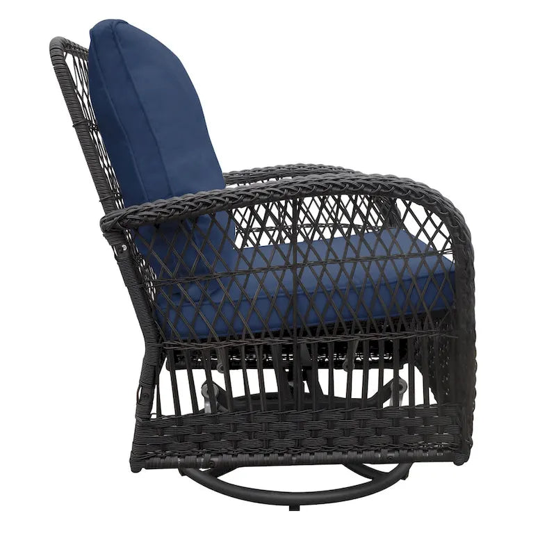 3 Pieces Conversation Set with Swivel Chair and Glass Top Side Table