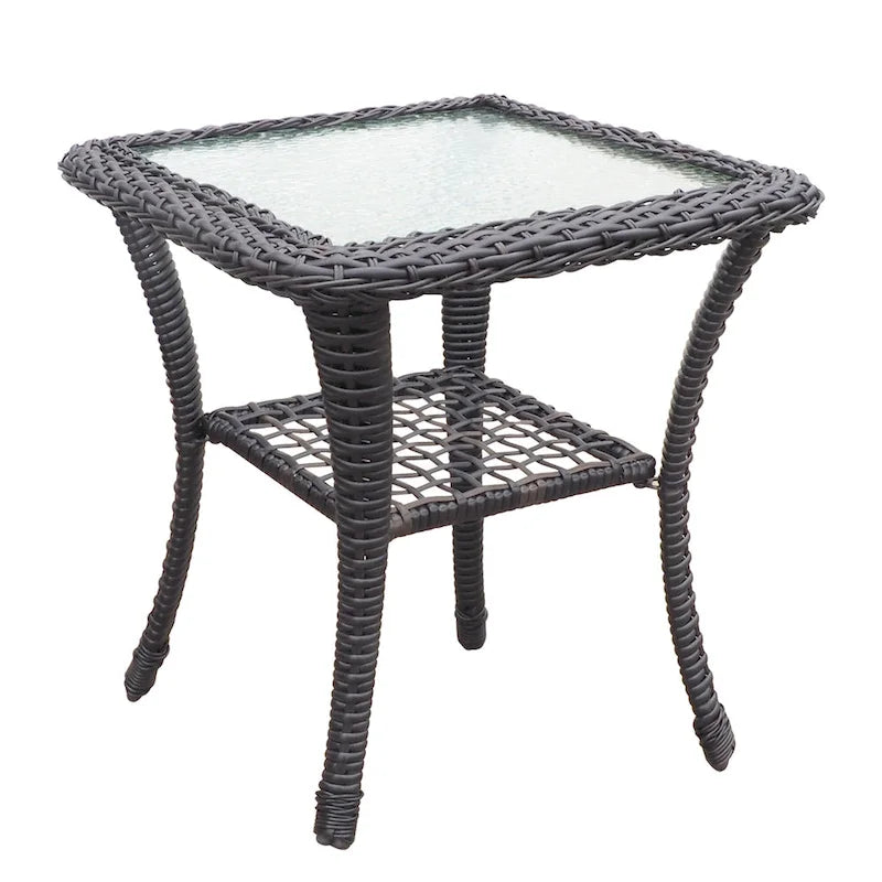 3 Pieces Conversation Set with Swivel Chair and Glass Top Side Table