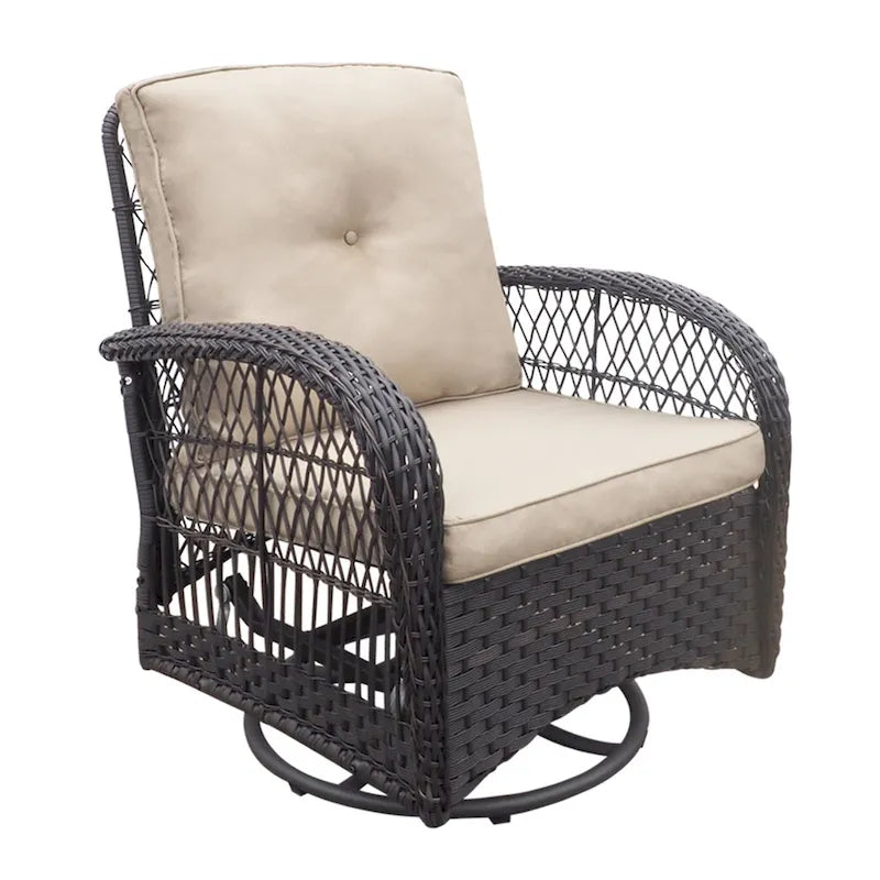 3 Pieces Conversation Set with Swivel Chair and Glass Top Side Table