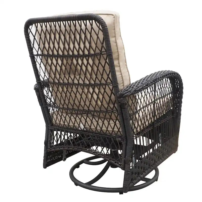 3 Pieces Conversation Set with Swivel Chair and Glass Top Side Table