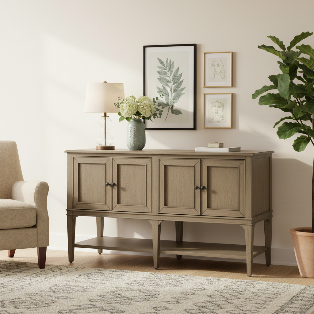 Modern Wood Dining Sideboard Console Entertainment Stand - Brown and White