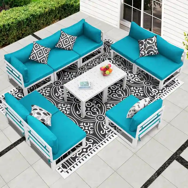 FINCATI 10-piece Patio Sectional Sofa Aluminum Conversation Set with Tables