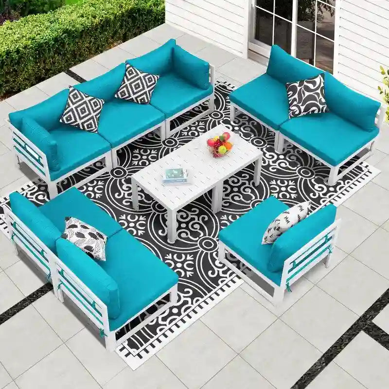FINCATI 10-piece Patio Sectional Sofa Aluminum Conversation Set with Tables