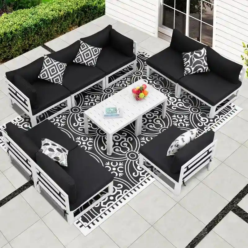 FINCATI 10-piece Patio Sectional Sofa Aluminum Conversation Set with Tables