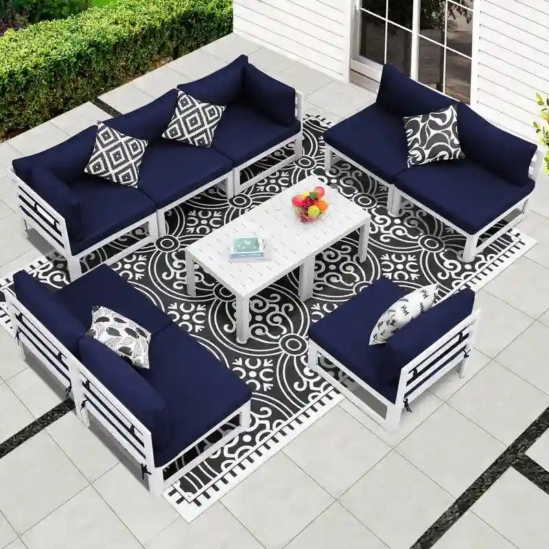 FINCATI 10-piece Patio Sectional Sofa Aluminum Conversation Set with Tables