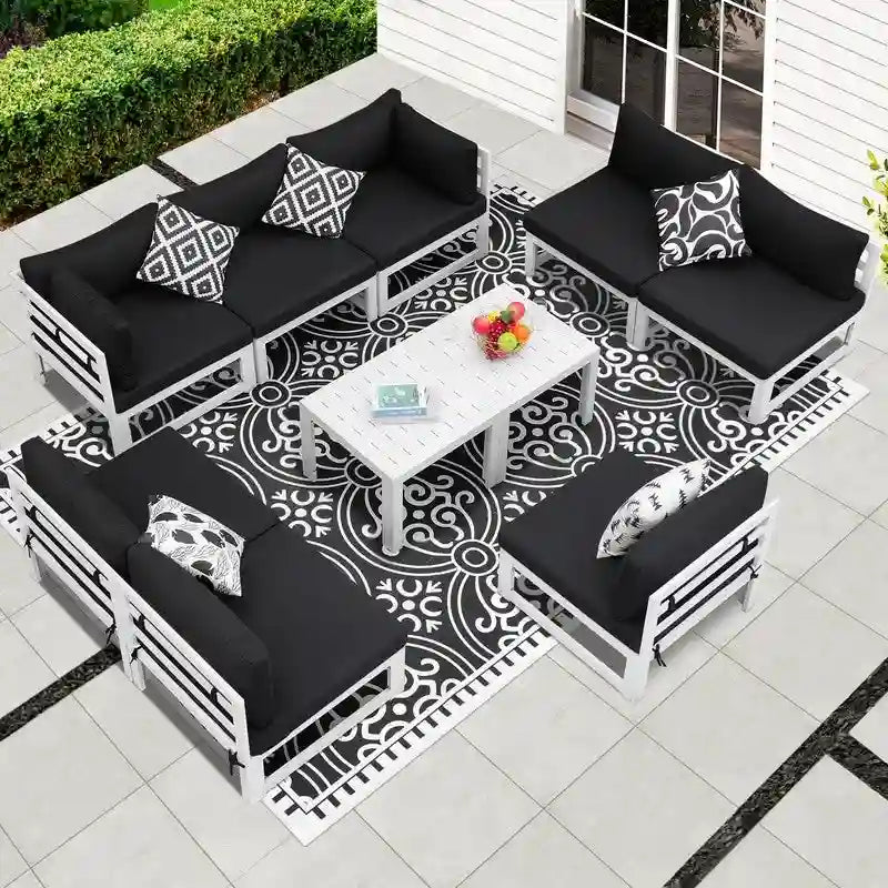 FINCATI 10-piece Patio Sectional Sofa Aluminum Conversation Set with Tables