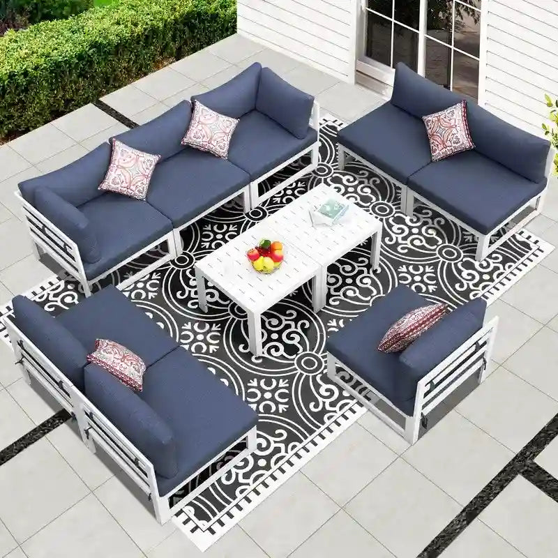 FINCATI 10-piece Patio Sectional Sofa Aluminum Conversation Set with Tables