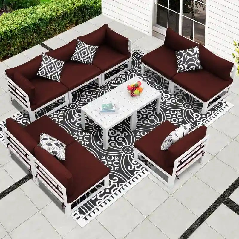 FINCATI 10-piece Patio Sectional Sofa Aluminum Conversation Set with Tables