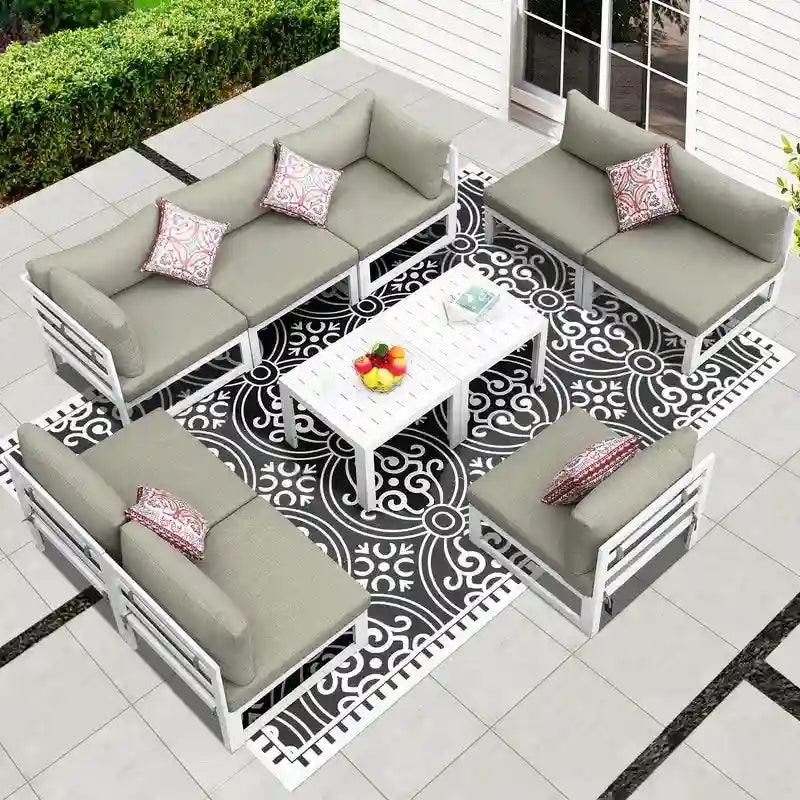 FINCATI 10-piece Patio Sectional Sofa Aluminum Conversation Set with Tables