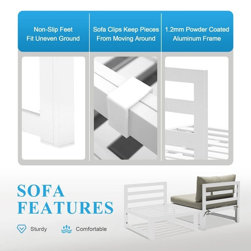 FINCATI 10-piece Patio Sectional Sofa Aluminum Conversation Set with Tables